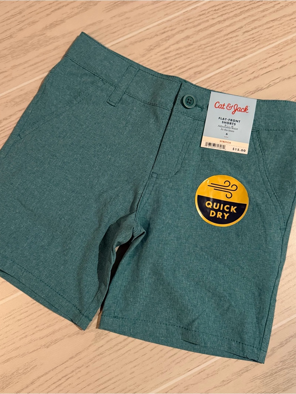 Cat & Jack Boys Size 6 Teal Green Chino Shorts Quick Dry Stretch Adjustable NWT